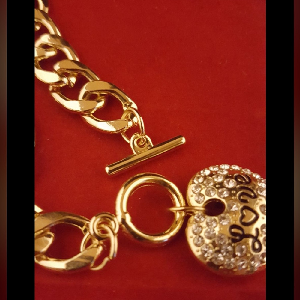 ELEGANT ROSE/GOLD 3PC CRYSTAL LOVE PUFF HEART NECKLACE BRACELET &EARRING 18Kg.p. - Picture 11 of 16